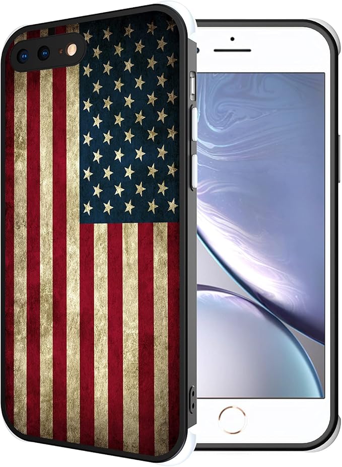 兼容 iphone 7 plus/8 plus 手机壳红色酷炫旧美国国旗图案设计,[减震